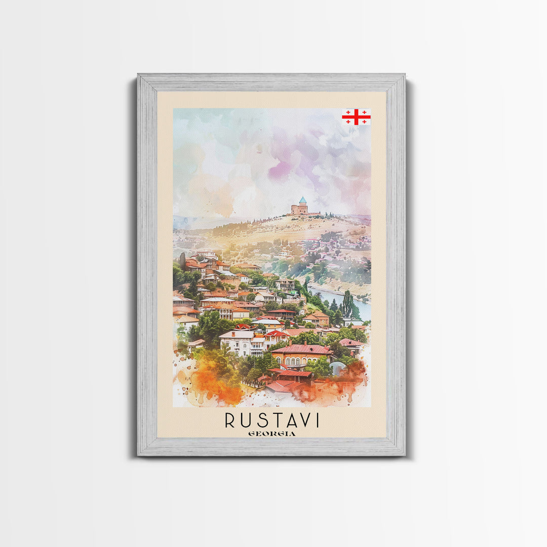 Rustavi Georgia Travel Poster Framed Canvas Print, Watercolor Painting, Scenic Wall Art, Home Decor, Georgian Landscape, Vibrant Decor