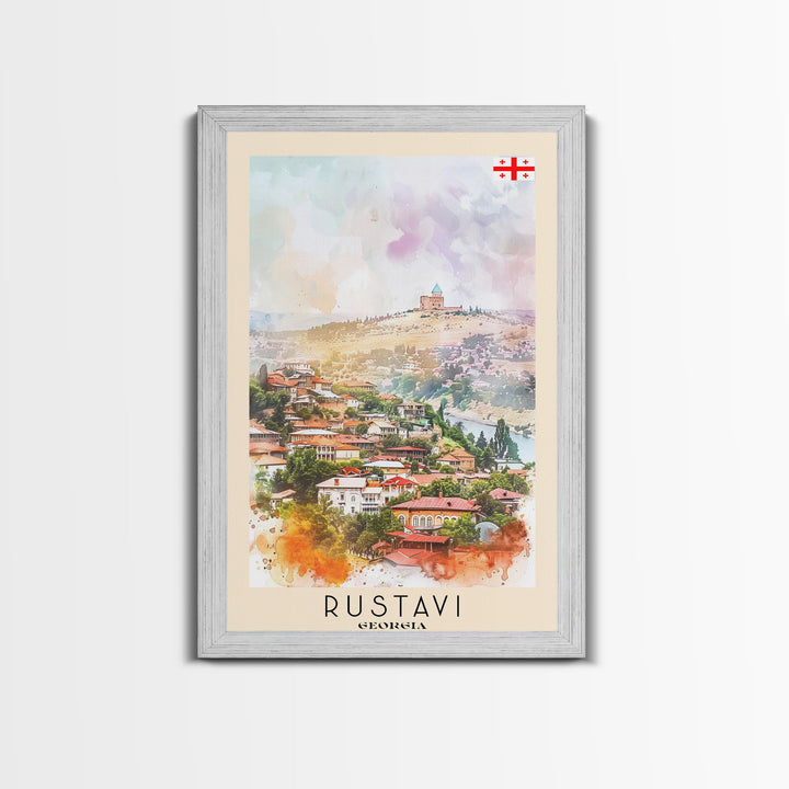 Rustavi Georgia Travel Poster Framed Canvas Print, Watercolor Painting, Scenic Wall Art, Home Decor, Georgian Landscape, Vibrant Decor