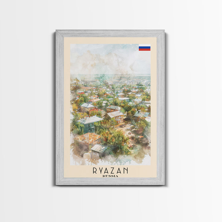 Ryazan Russia Travel Poster Framed Canvas Print, Watercolor Painting, Scenic Wall Art, Home Decor, Russian Cityscape, Modern Art