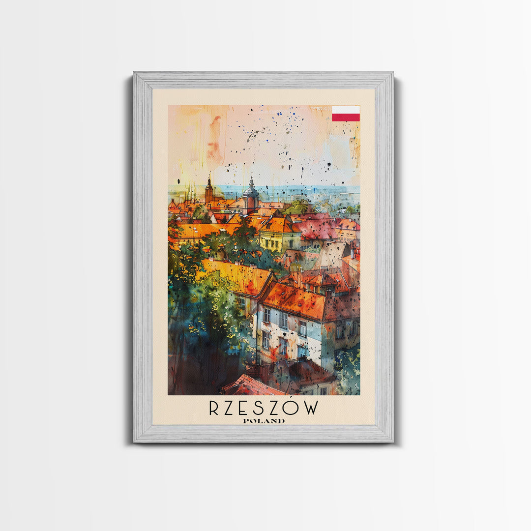 Rzeszow Poland Travel Poster Framed Canvas Print, Watercolor Painting, Urban Wall Art, Home Decor, Polish Cityscape, Classic Decor