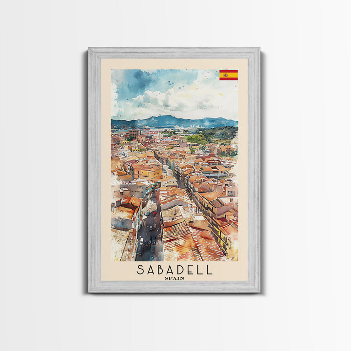 Sabadell Spain Travel Poster Framed Canvas Print, Watercolor Painting, Scenic Wall Art, Home Decor, Spanish Landscape, Artistic Art