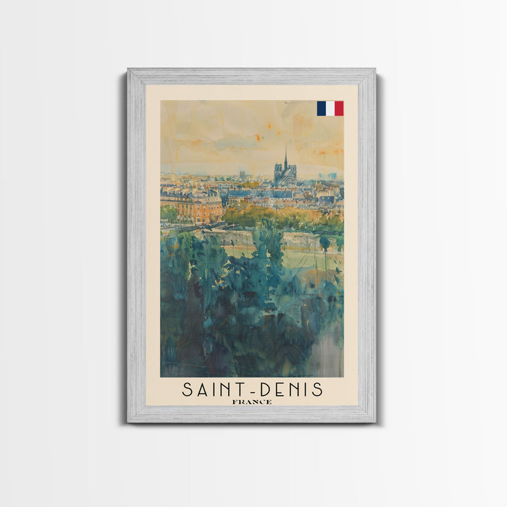 Saint Denis France Travel Poster Framed Canvas Print, Watercolor Painting, Historic Wall Art, Home Decor, French Cityscape, Vibrant Art