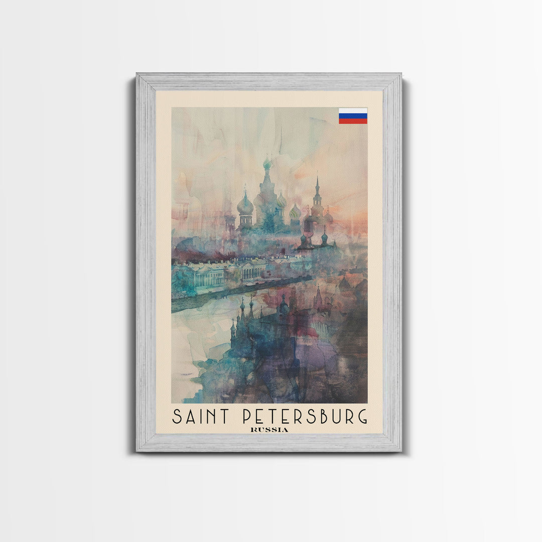 Saint Petersburg Russia Travel Poster Framed Canvas Print, Watercolor Painting, Historic Wall Art, Home Decor, Russian Architecture, Vibrant Art