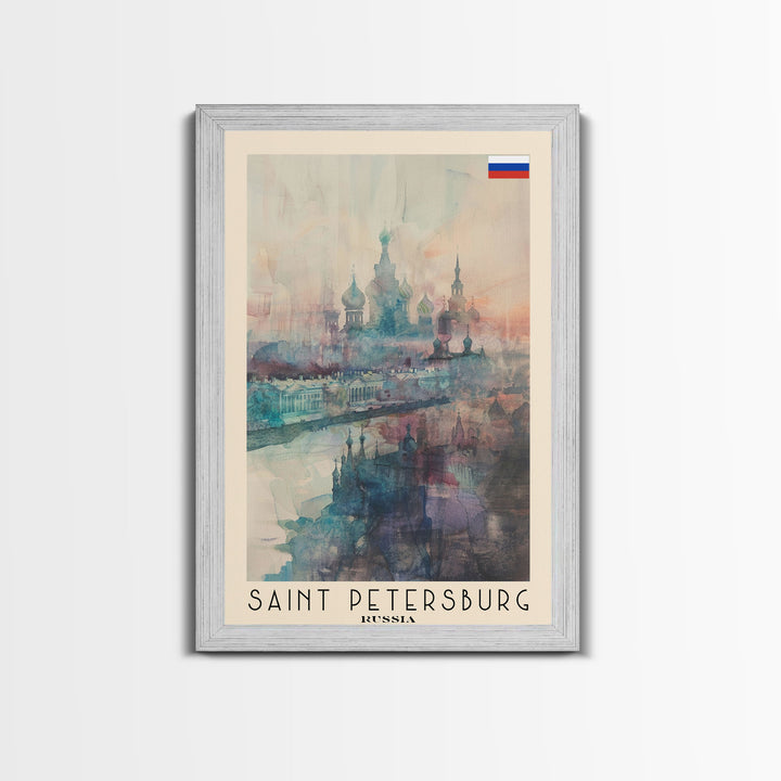 Saint Petersburg Russia Travel Poster Framed Canvas Print, Watercolor Painting, Historic Wall Art, Home Decor, Russian Architecture, Vibrant Art