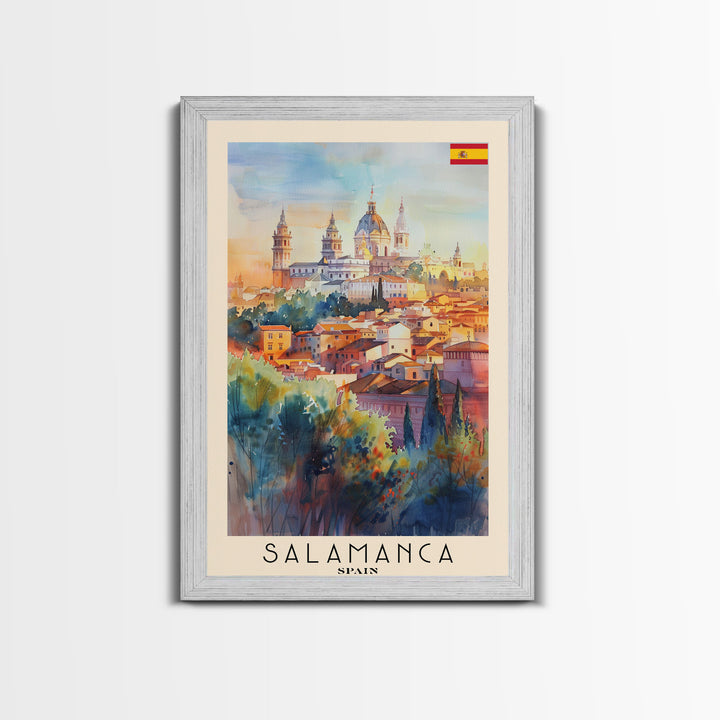 Salamanca Spain Travel Poster Framed Canvas Print, Watercolor Painting, Scenic Wall Art, Home Decor, Spanish Cityscape, Artistic Decor