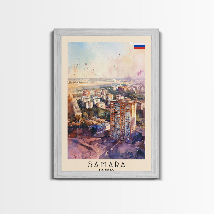 Samara Russia Travel Poster Framed Canvas Print, Watercolor Painting, Scenic Wall Art, Home Decor, Russian Landscape, Vibrant Decor