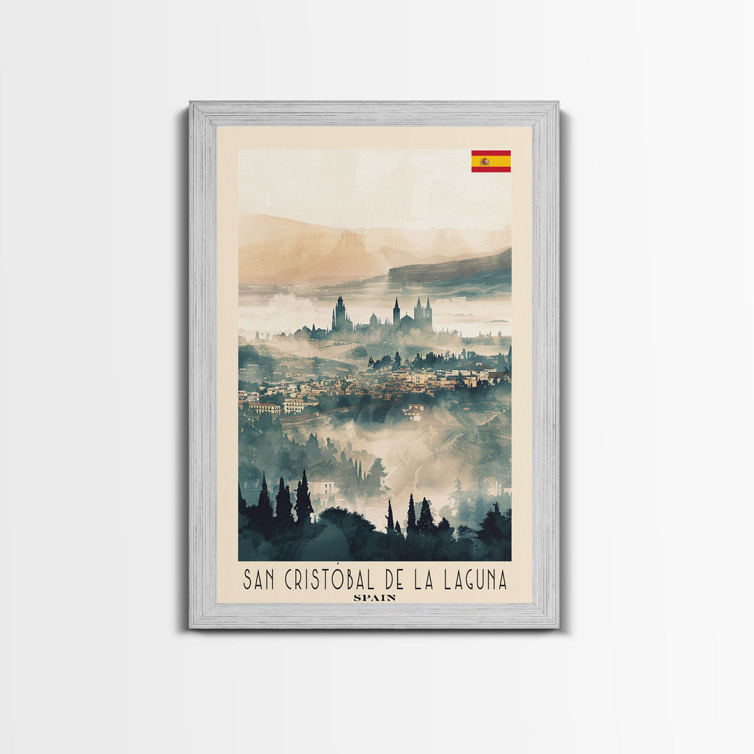 San Cristobal de La Laguna Spain Travel Poster Framed Canvas Print, Watercolor Painting, Scenic Wall Art, Home Decor, Spanish Landscape, Artistic Art