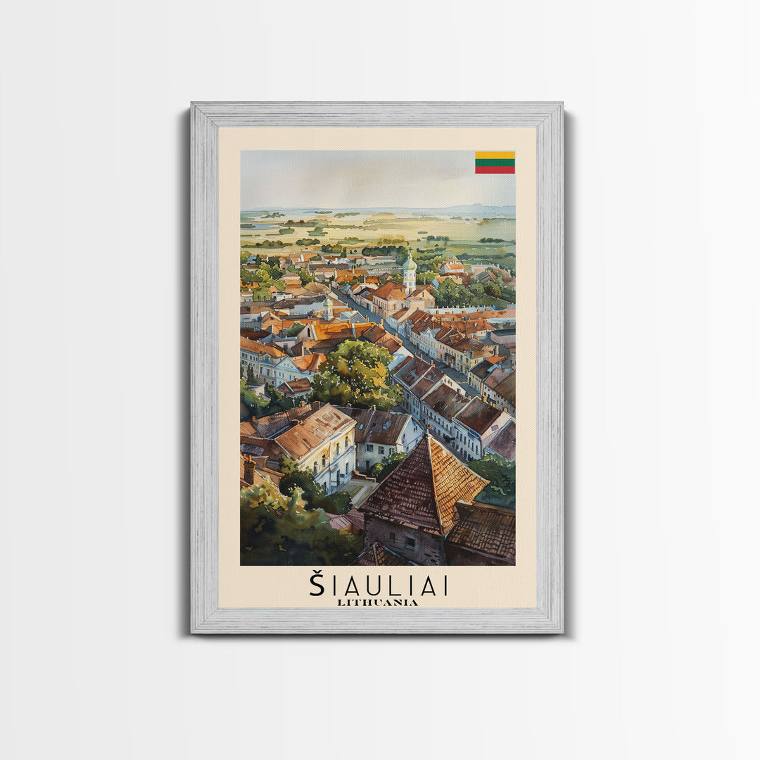 Siauliai Lithuania Travel Poster Framed Canvas Print, Watercolor Painting, Scenic Wall Art, Home Decor, Lithuanian Cityscape, Modern Decor