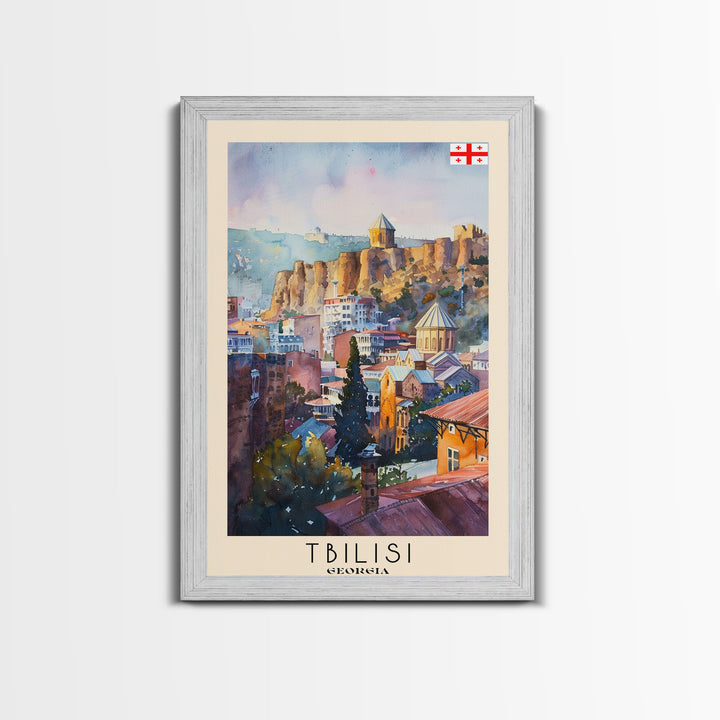 Tbilisi Georgia Travel Poster Framed Canvas Print, Watercolor Painting, Urban Wall Art, Home Decor, Georgian Cityscape, Artistic Decor