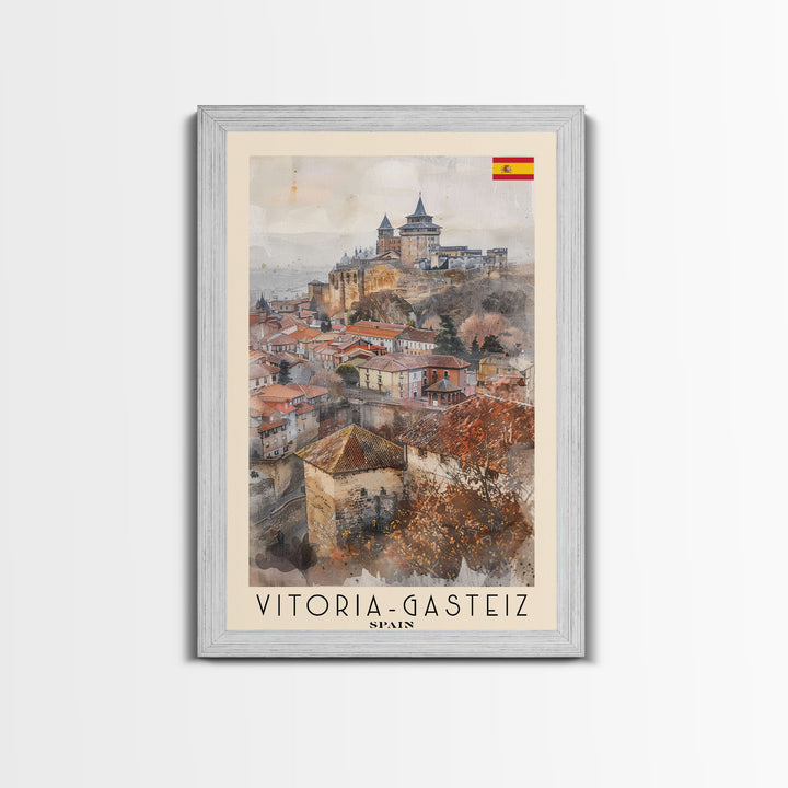 Vitoria Gasteiz Spain Travel Poster Framed Canvas Print, Watercolor Painting, Urban Wall Art, Home Decor, Spanish Cityscape, Trendy Art