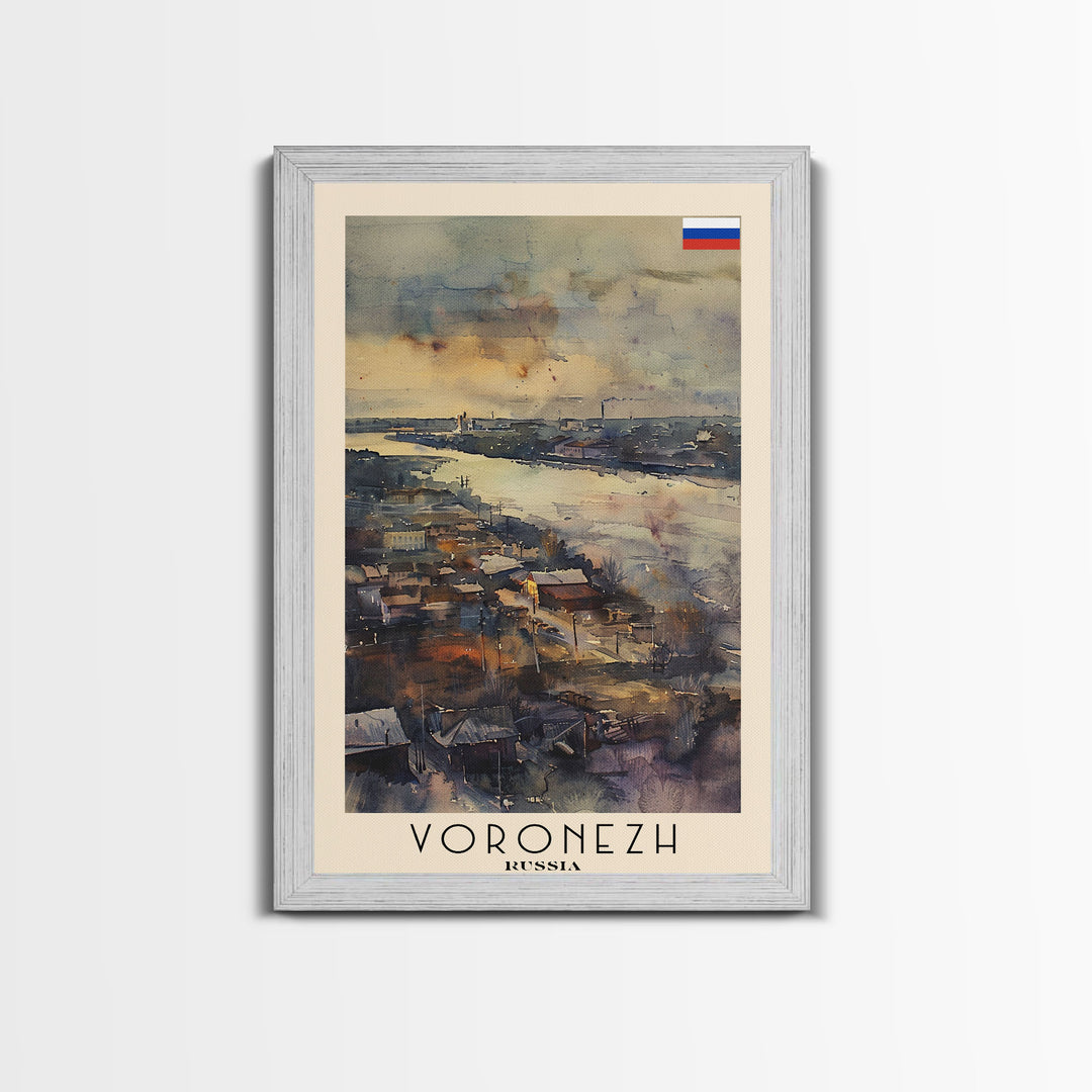 Voronezh Russia Travel Poster Framed Canvas Print, Watercolor Painting, Scenic Wall Art, Home Decor, Russian Landscape, Unique Art