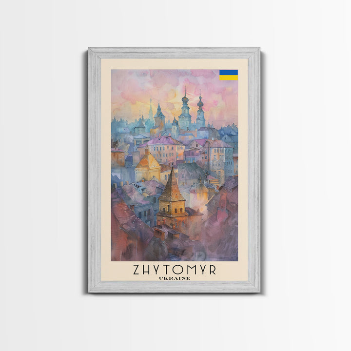 Zhytomyr Ukraine Travel Poster Framed Canvas Print, Watercolor Painting, Scenic Wall Art, Home Decor, Ukrainian Landscape, Perfect Gift