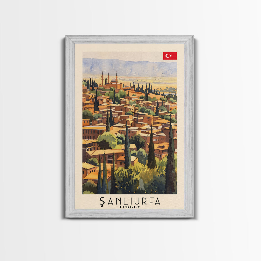 Historical Sanliurfa Panorama, Framed Canvas Print, Perfect for Bedroom Art, Travel Poster, Rustic Home Decoration, Watercolor Painting