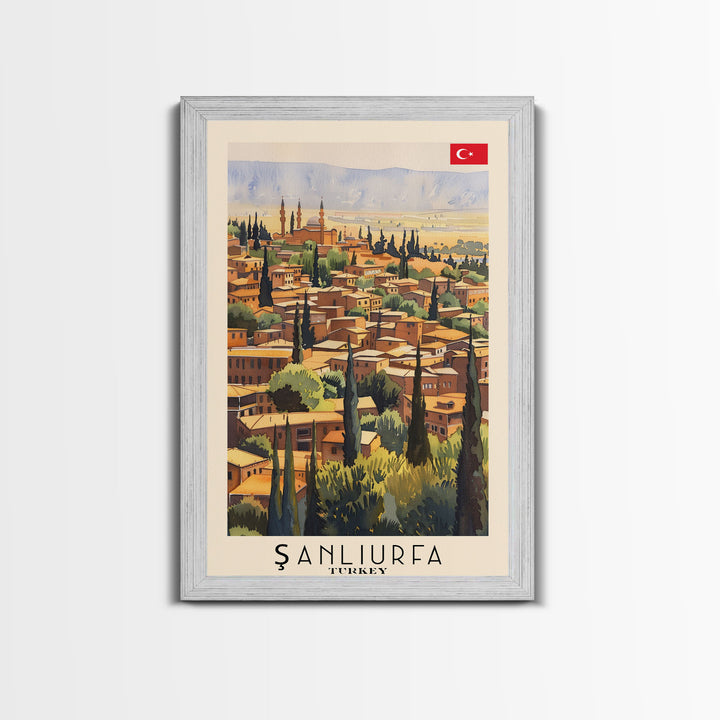 Historical Sanliurfa Panorama, Framed Canvas Print, Perfect for Bedroom Art, Travel Poster, Rustic Home Decoration, Watercolor Painting