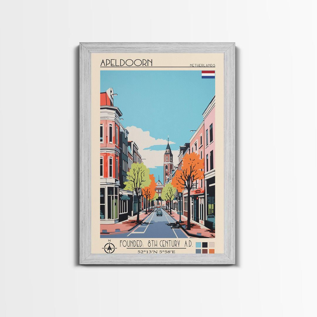 Apeldoorn Netherlands Travel Poster Framed Canvas Print, Midcentury Modern Art, Pop Art Wall Decor, Home Decor, Vacation Gift, Living Room Art