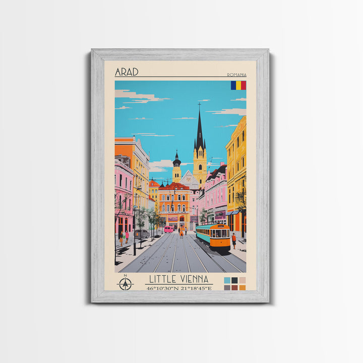 Arad Romania Travel Poster Framed Canvas Print, Midcentury Modern Art, Pop Art Wall Decor, Home Decor, Vacation Gift, Living Room Art