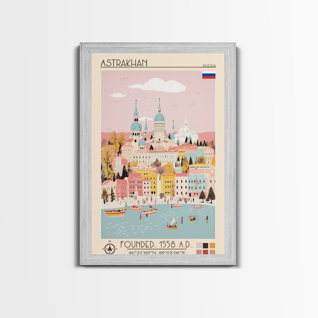 Astrakhan Russia Travel Poster Framed Canvas Print, Midcentury Modern Art, Pop Art Wall Decor, Home Decor, Vacation Gift, Living Room Art