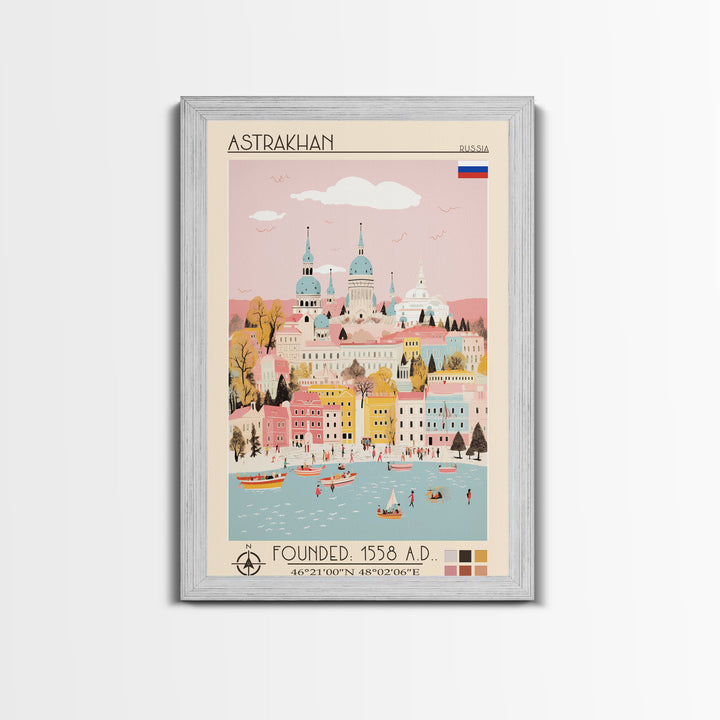 Astrakhan Russia Travel Poster Framed Canvas Print, Midcentury Modern Art, Pop Art Wall Decor, Home Decor, Vacation Gift, Living Room Art