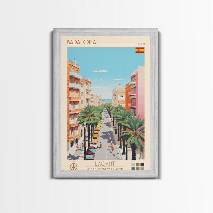 Badalona Spain Travel Poster Framed Canvas Print, Midcentury Modern Art, Pop Art Wall Decor, Home Decor, Vacation Gift, Living Room Art