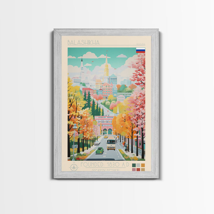 Balashikha Russia Travel Poster Framed Canvas Print, Midcentury Modern Art, Pop Art Wall Decor, Home Decor, Vacation Gift, Living Room Art