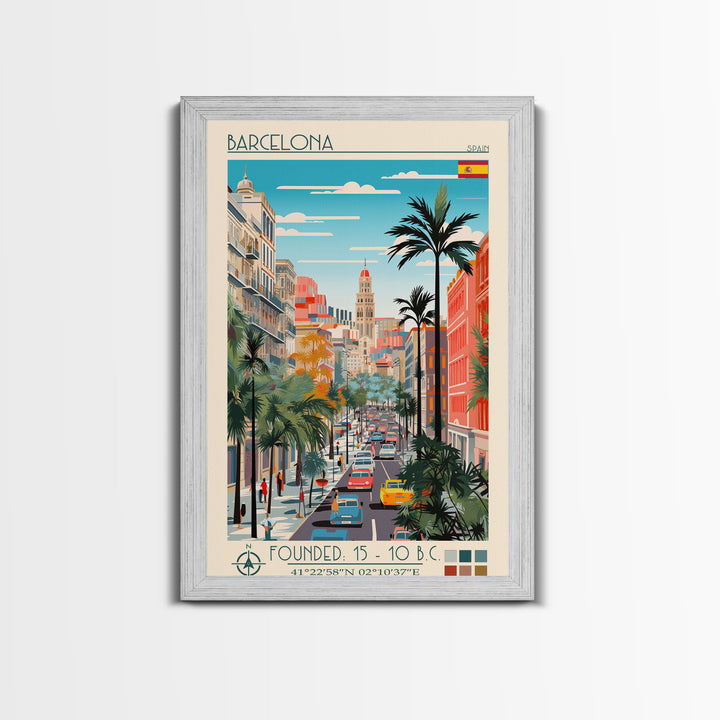Barcelona Spain Travel Poster Framed Canvas Print, Midcentury Modern Art, Pop Art Wall Decor, Home Decor, Vacation Gift, Living Room Art