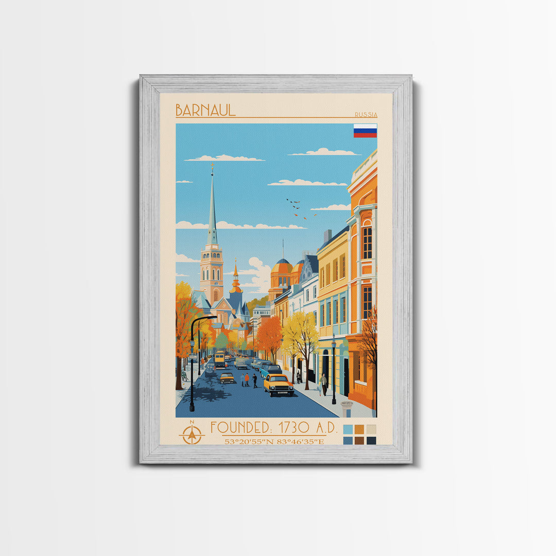 Barnaul Russia Travel Poster Framed Canvas Print, Midcentury Modern Art, Pop Art Wall Decor, Home Decor, Vacation Gift, Living Room Art