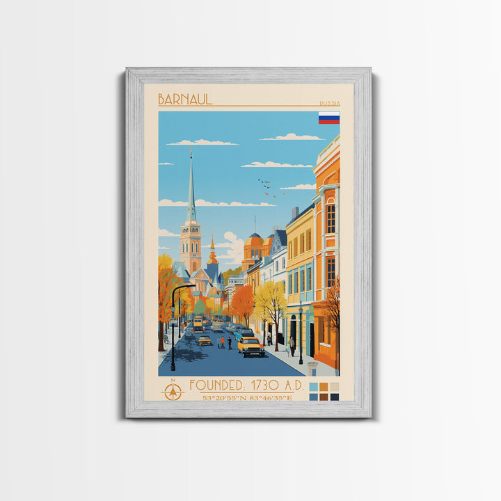 Barnaul Russia Travel Poster Framed Canvas Print, Midcentury Modern Art, Pop Art Wall Decor, Home Decor, Vacation Gift, Living Room Art