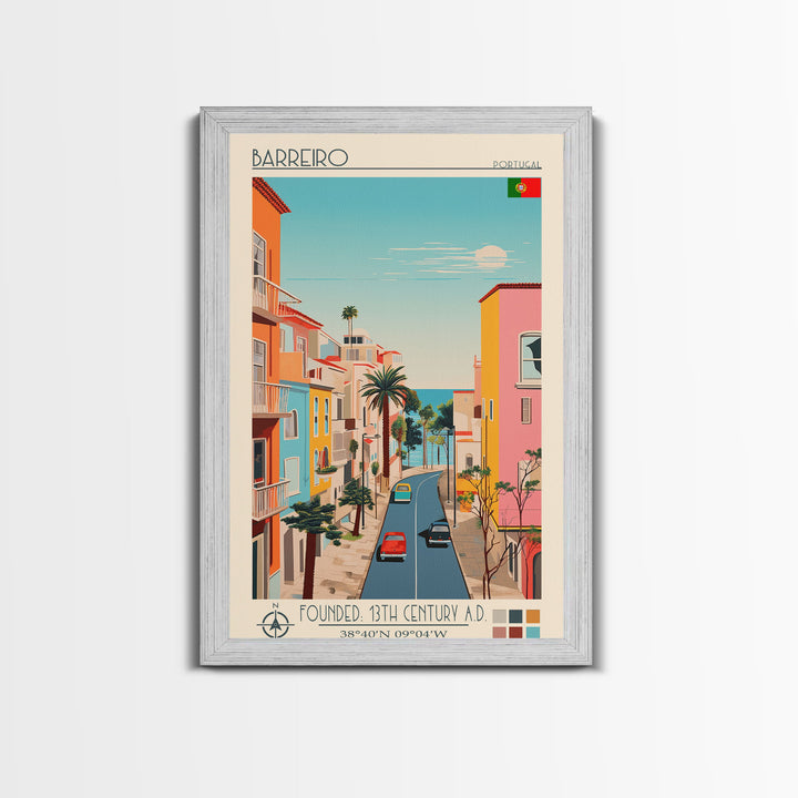 Barreiro Portugal Travel Poster Framed Canvas Print, Midcentury Modern Art, Pop Art Wall Decor, Home Decor, Vacation Gift, Living Room Art