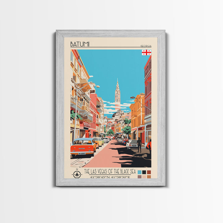 Batumi Georgia Travel Poster Framed Canvas Print, Midcentury Modern Art, Pop Art Wall Decor, Home Decor, Vacation Gift, Living Room Art