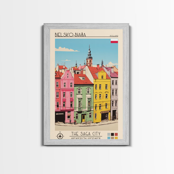 Bielsko-Biała Poland Travel Poster Framed Canvas Print, Vintage Style, Pop Art Home Decor, Scenic Wall Art, Living Room Decoration