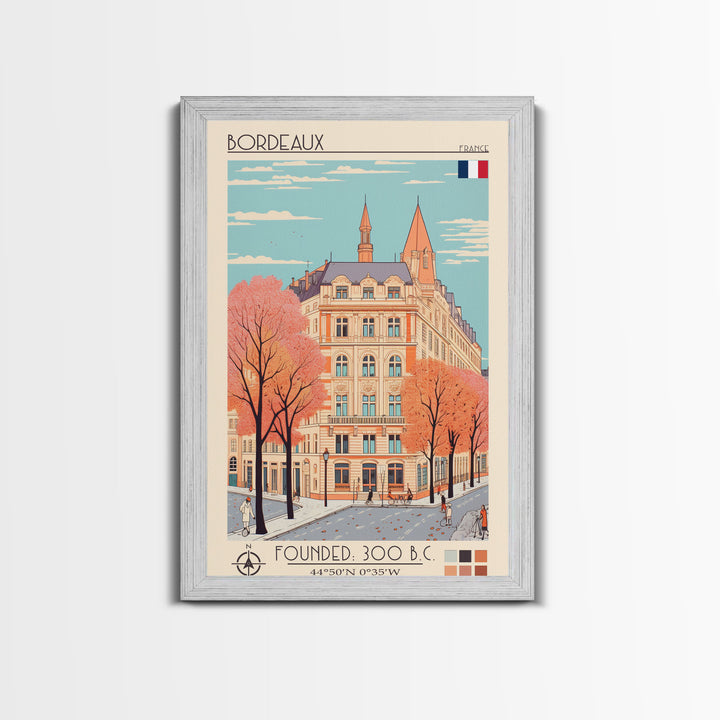 Bordeaux France Travel Poster Framed Canvas Print, Midcentury Modern Art, Pop Art Home Decor, Scenic Wall Art, Living Room Decoration