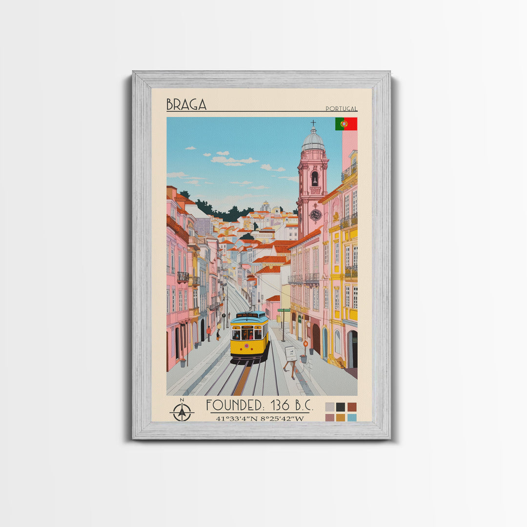 Braga Portugal Travel Poster Framed Canvas Print, Vintage Style, Pop Art Home Decor, Scenic Wall Art, Living Room Decoration, Artistic Gift