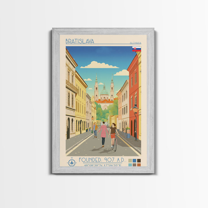 Bratislava Slovakia Travel Poster Framed Canvas Print, Midcentury Modern Art, Pop Art Wall Decor, Home Decor, Vacation Gift, Living Room Art