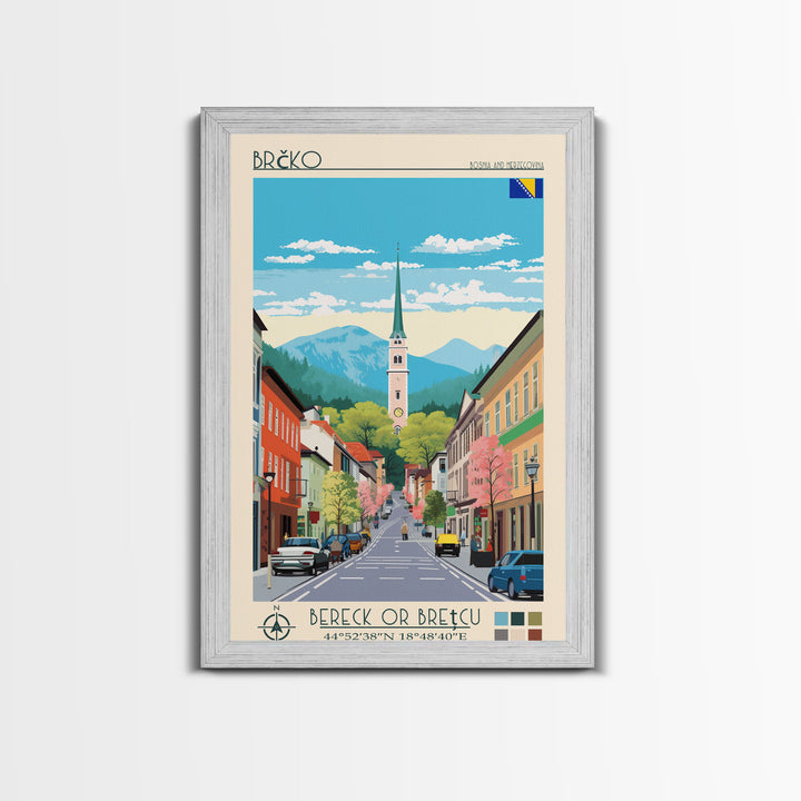 Brčko Bosnia and Herzegovina Travel Poster Framed Canvas Print, Midcentury Modern Art, Pop Art Wall Decor, Home Decor, Living Room Art