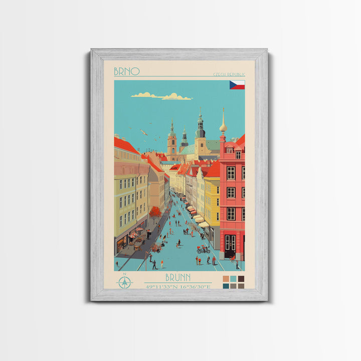 Brno Czech Republic Travel Poster Framed Canvas Print, Midcentury Modern Art, Pop Art Wall Decor, Home Decor, Vacation Gift, Living Room Art