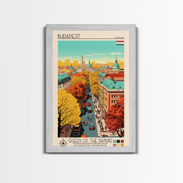 Budapest Hungary Travel Poster Framed Canvas Print, Vintage Style, Pop Art Home Decor, Scenic Wall Art, Living Room Decoration, Artistic Gift