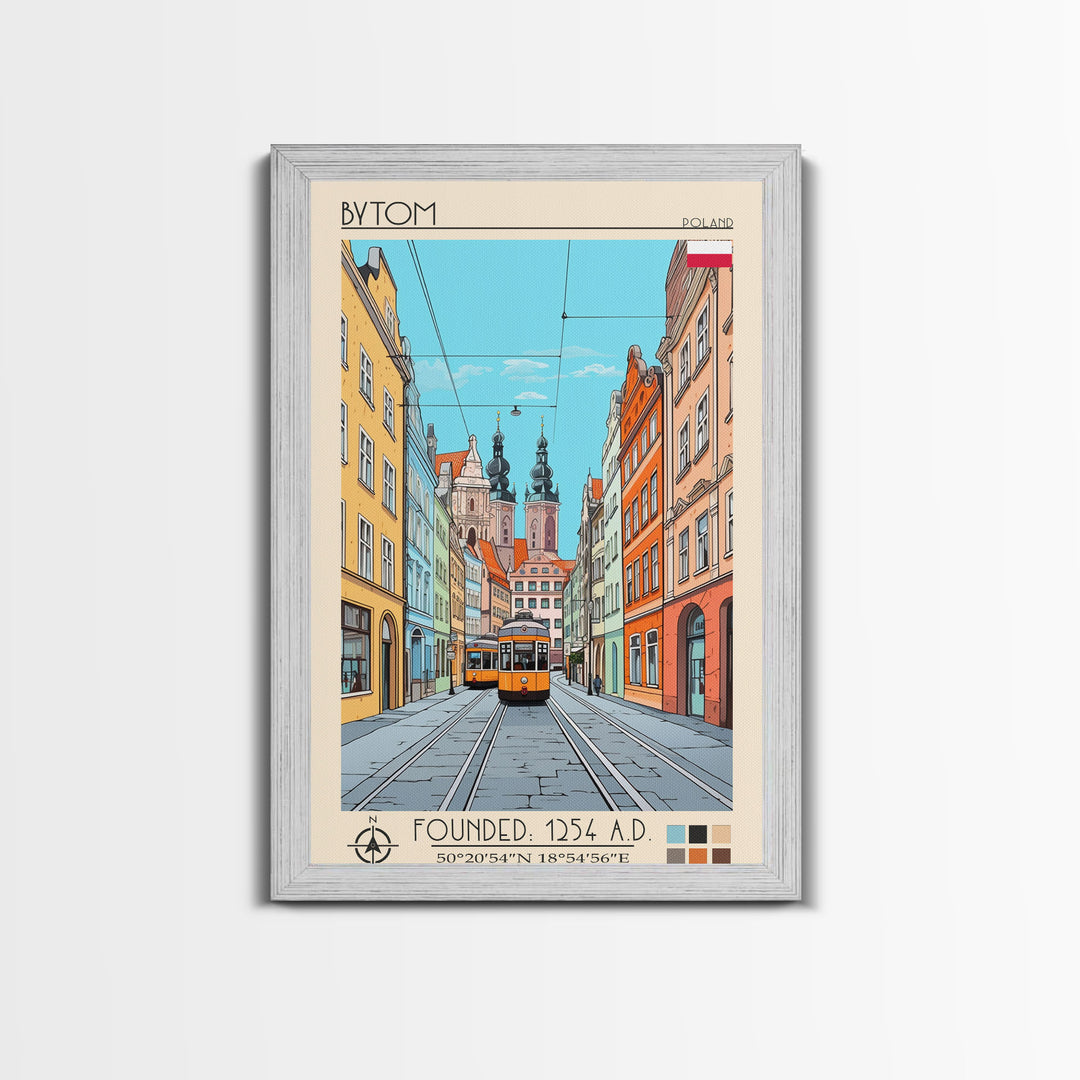 Bytom Poland Travel Poster Framed Canvas Print, Vintage Style, Pop Art Home Decor, Scenic Wall Art, Living Room Decoration, Artistic Gift
