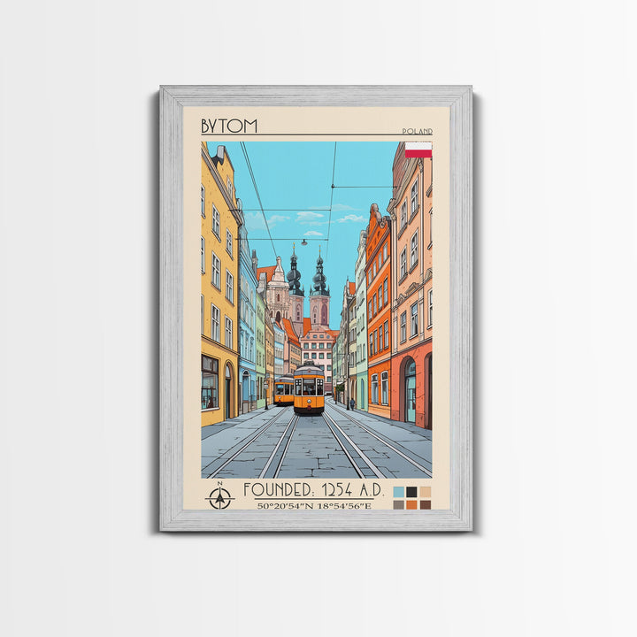 Bytom Poland Travel Poster Framed Canvas Print, Vintage Style, Pop Art Home Decor, Scenic Wall Art, Living Room Decoration, Artistic Gift