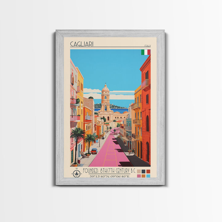 Cagliari Italy Travel Poster Framed Canvas Print, Midcentury Modern Art, Pop Art Wall Decor, Home Decor, Vacation Gift, Living Room Art