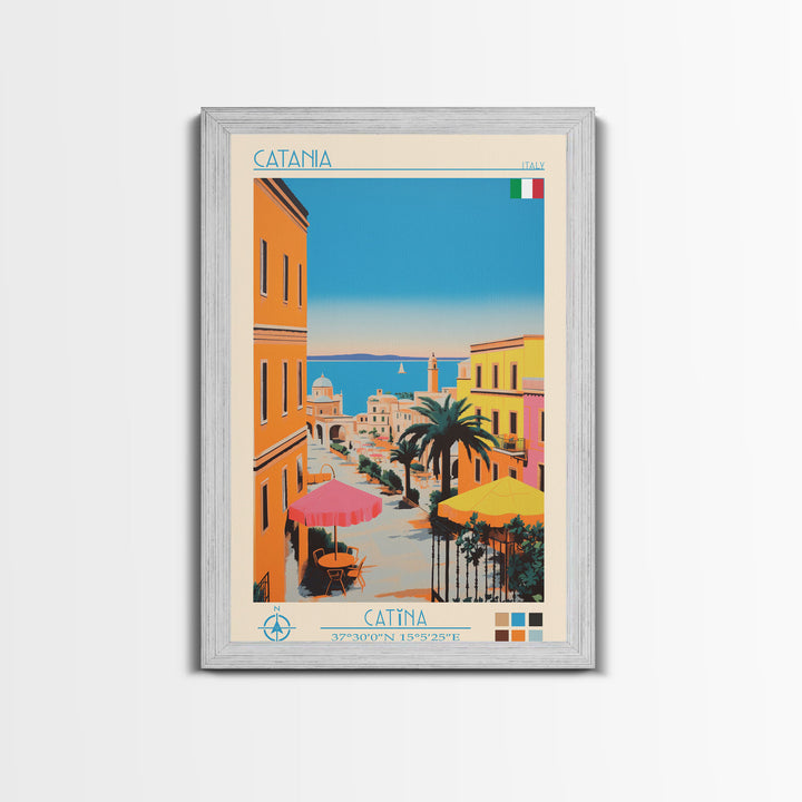 Catania Italy Travel Poster Framed Canvas Print, Vintage Style, Pop Art Home Decor, Scenic Wall Art, Living Room Decoration, Artistic Gift