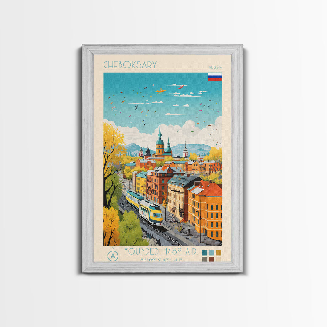 Cheboksary Russia Travel Poster Framed Canvas Print, Vintage Style, Pop Art Home Decor, Scenic Wall Art, Living Room Decoration, Artistic Gift
