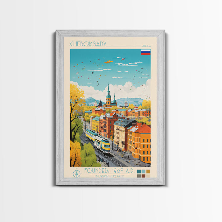 Cheboksary Russia Travel Poster Framed Canvas Print, Vintage Style, Pop Art Home Decor, Scenic Wall Art, Living Room Decoration, Artistic Gift