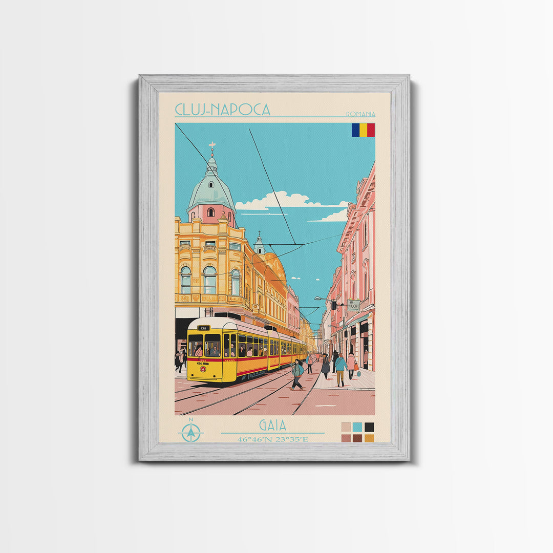 Cluj-Napoca Romania Travel Poster Framed Canvas Print, Vintage Style, Pop Art Home Decor, Scenic Wall Art, Living Room Decoration, Artistic Gift