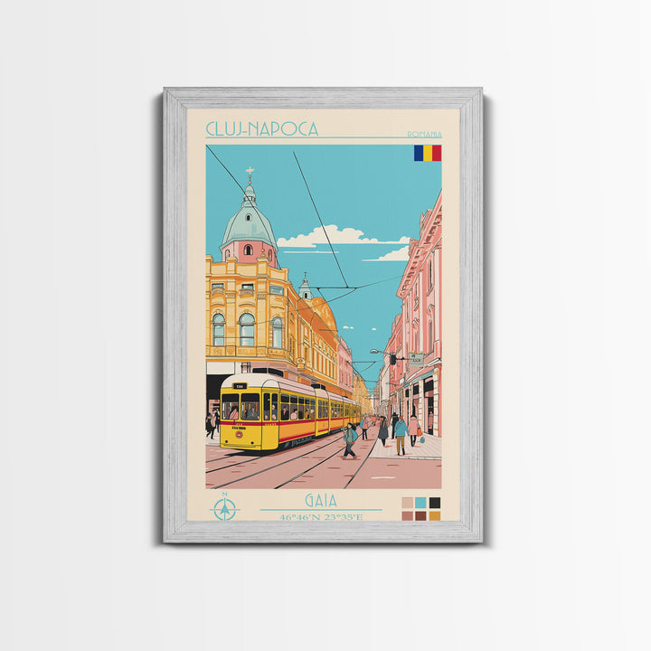 Cluj-Napoca Romania Travel Poster Framed Canvas Print, Vintage Style, Pop Art Home Decor, Scenic Wall Art, Living Room Decoration, Artistic Gift