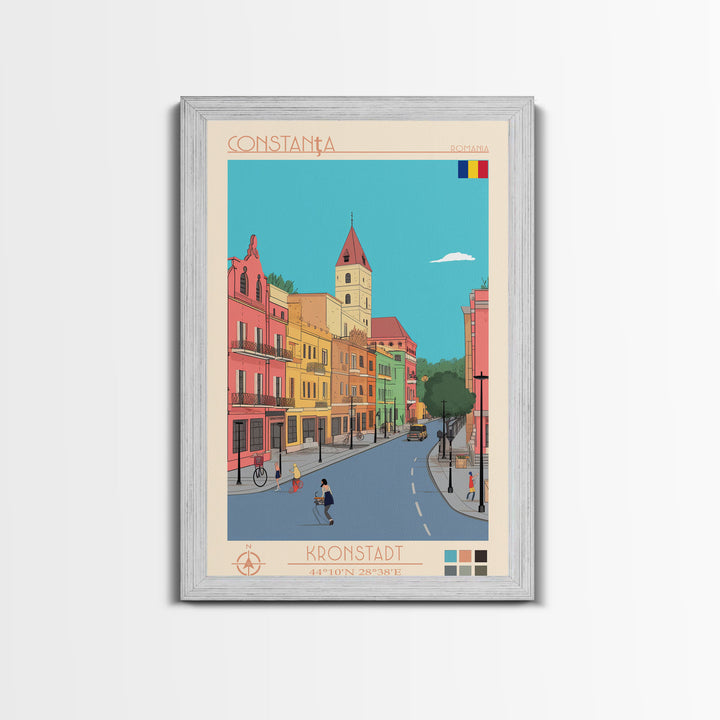Constanta Romania Travel Poster Framed Canvas Print, Midcentury Modern Art, Pop Art Wall Decor, Home Decor, Vacation Gift, Living Room Art
