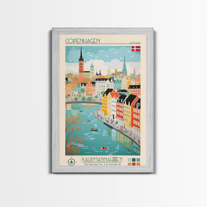 Copenhagen Denmark Travel Poster Framed Canvas Print, Vintage Style, Pop Art Home Decor, Scenic Wall Art, Living Room Decoration, Artistic Gift
