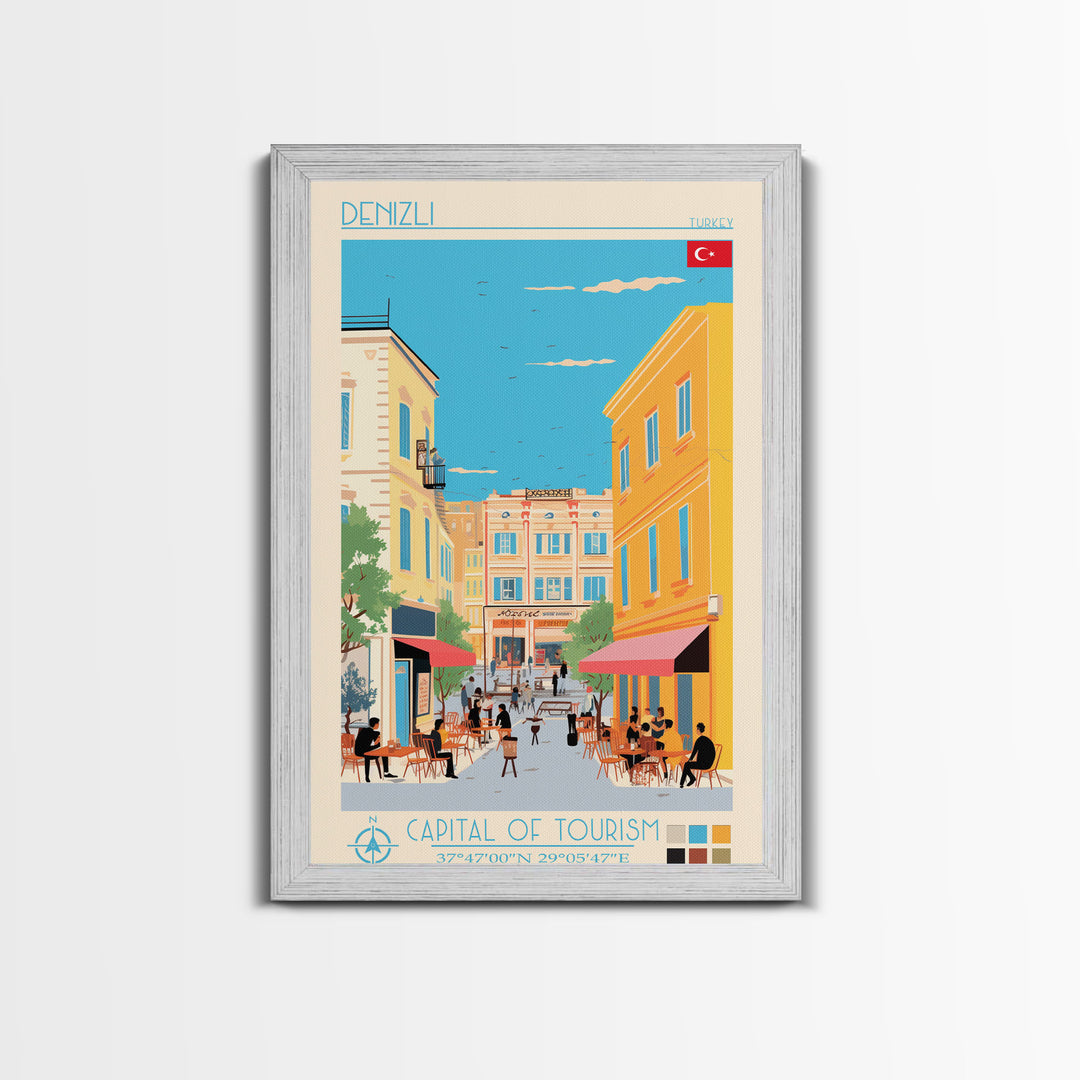 Denizli Turkey Travel Poster Framed Canvas Print, Midcentury Modern Art, Pop Art Wall Decor, Home Decor, Vacation Gift, Living Room Art