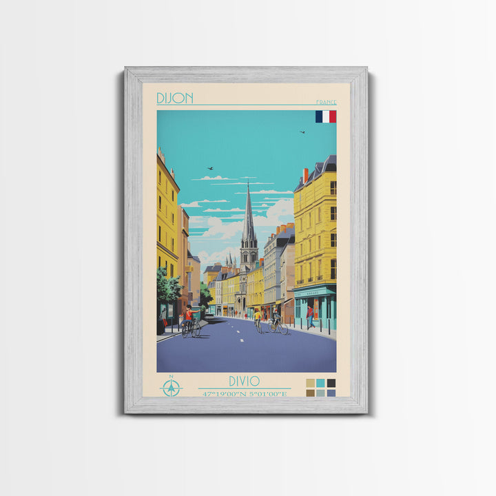 Dijon France Travel Poster Framed Canvas Print, Midcentury Modern Art, Pop Art Wall Decor, Home Decor, Vacation Gift, Living Room Art