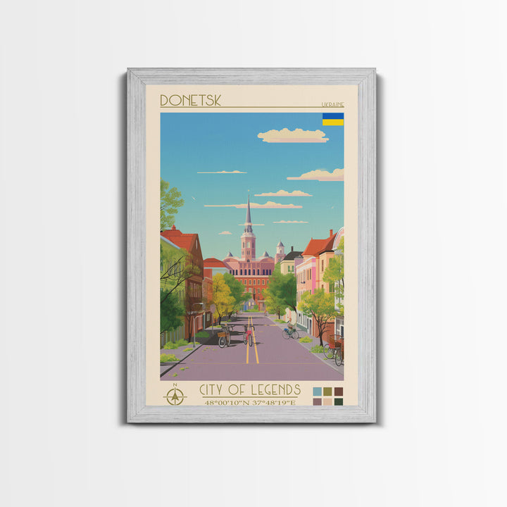 Donetsk Ukraine Travel Poster Framed Canvas Print, Midcentury Modern Art, Pop Art Wall Decor, Home Decor, Vacation Gift, Living Room Art