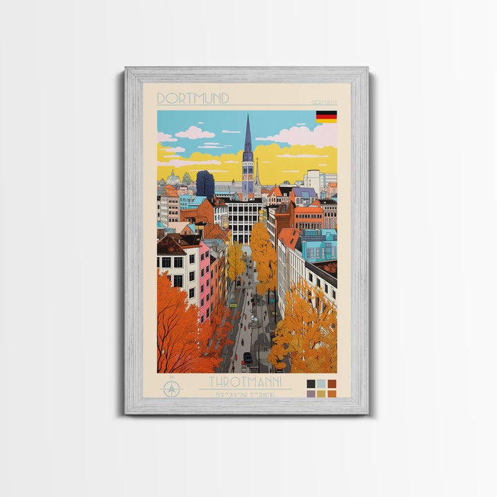 Dortmund Germany Travel Poster Framed Canvas Print, Vintage Style, Pop Art Home Decor, Scenic Wall Art, Living Room Decoration, Artistic Gift